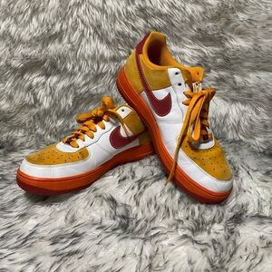 Nike Air Force 1 Yellow, Orange and Red Suede Sneakers